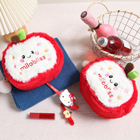Pochette Cosmétique Créative en Forme de Pomme, Sac de Maquillage en Peluche Mignon de Dessin Animé, Pochette Esthétique en Sherpa Teddy, Sac Cadeau pour Fête d'Anniversaire pour Enfants