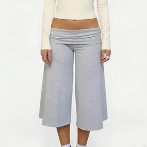 Pantalones Capri de Alta Calidad para Mujer, Color Sólido, Cintura Baja, Corte Recto, Pierna Ancha, para Yoga, Ejercicio y Descanso - Product Image 1