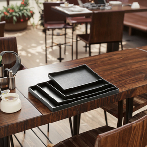 Khay Phục Vụ Hình Chữ Nhật Màu Đen Bằng Gỗ Thiết Kế Giống Như Gỗ Mới Cho Nhà Hàng Khách Sạn - Product Image 2