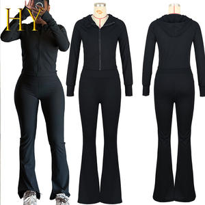 Damen Frühling Herbst Neuheiten Kapuzen jacke Lange Hose <span class=keywords><strong>2</strong></span>-teilige Workout Jogger Benutzer definiertes Logo Einfarbige Damen Trainings anzüge - Product Image 4