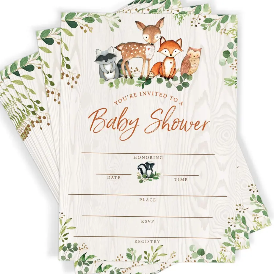 Woodland Baby Shower Uitnodigingen Set Inclusief 25 Kaarten En Enveloppen Baby Verjaardagsfeestje Uitnodigingskaart