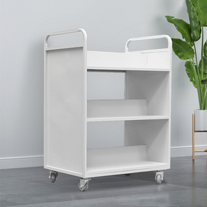 Carrito de Libros Metálico para Biblioteca con 3 Estantes Planos y Ruedas Giratorias con Bloqueo - Product Image 2