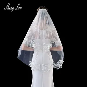 Shenglan Wedding Bridal Veil Met Kam 1 Tier Wimper Kant Trim Applique Met Kam Bridal Accessoires