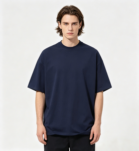 Camiseta Oversize para Hombre, 250G, Azul Oscuro, 100% Algodón Peinado, Hombros Caídos, Color Sólido, Manga Corta, Casual - Product Image 3