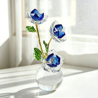 Ornement de fleur de rose en cristal, figurine faite à la main, décoration florale rose de luxe, décoration de bureau, cadeau de mariage, décoration de festival, boîte en papier