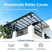 Toldo de Policarbonato para Patio, Estructura de Aleación de Aluminio, Toldo Fijo Estándar, Impermeable, Protección UV contra la Lluvia, Cubierta para Terraza y Balcón