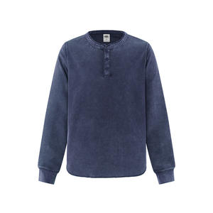 Chemises en coton à manches longues <span class=keywords><strong>Henry</strong></span> Neckline Waffle Batik Wash Old Irregular Hem - Style pull-over et hip-hop Automne/Été 2025 - Product Image 4