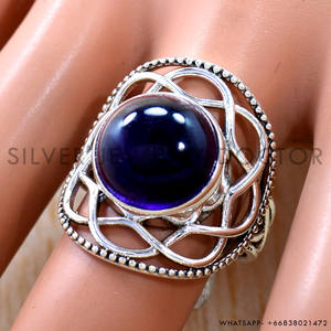 Bague en argent sterling 925 au design rétro large avec améthyste violette naturelle, bijoux fins, style victorien tendance, cadeau de mariage pour elle - Product Image 1