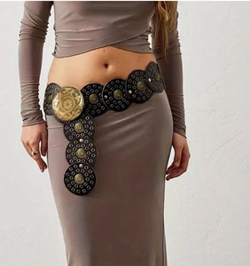 เข็มขัดยีนส์สไตล์ตะวันตกสำหรับผู้หญิง Ecowalson คุณภาพสูง โลหะแบบโปร่ง ดีไซน์ทันสมัย สายกว้าง สไตล์วินเทจ เข็มขัดวงกลมแบบปรับได้ - Product Image 6