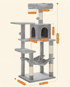 Arbre à chat multi-niveaux 143 cm de haut avec 4 poteaux, 2 plateformes, hamac et grotte - Product Image 2