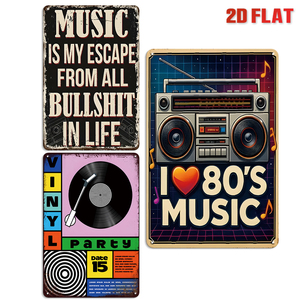 Ensemble de panneaux métalliques vintage sur le thème de la <span class=keywords><strong>musique</strong></span>, décoration murale rétro des années <span class=keywords><strong>80</strong></span> pour la maison, le studio ou le bar - Product Image 1