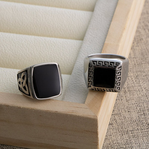 Bold Retro Epoxy Resin <b>Ring</b> Geometric Asymmetry <b>Titanium</b> Steel SA905 Men's Fashion Jewelry Gift - Product Image 3