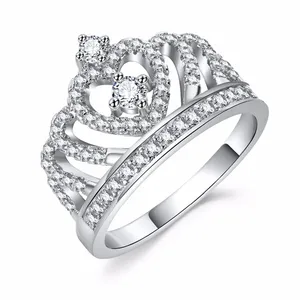 Party Wedding Engagement Rings Women Jewelry Fashion Rhinestone White Gold Heart Crown Ring