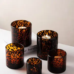 Unique Multi Functional Use 10 Cm Glass Candle Holders Cheap Multicolor Wedding Blown Tall Leopard Cylinder Glass Candle Holder