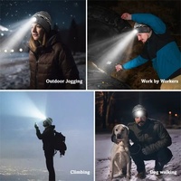 Bonnet LED rechargeable unisexe avec 4 LED, lampe frontale mains libres pour la pêche nocturne en hiver, la course à pied, bonnet en tricot lumineux USB à intensité réglable