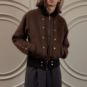 Abrigo de lana mezclada al por mayor con cuello de piel y diseño decorativo con botones, chaqueta holgada con cremallera para hombre - Product Image 4