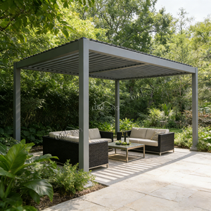 Pérgola de Aluminio con Recubrimiento en Polvo, Motorizada e Inteligente, de <span class=keywords><strong>3x3</strong></span> y 3x4 m, con Control Remoto, Tiras LED, <span class=keywords><strong>Cortinas</strong></span> de Privacidad e Impermeables - Product Image 4