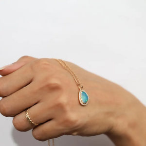 Classic Black <b>Opal</b> <b>Necklace</b> October Birthstone Teardrop <b>Pendant</b> 14K Solid Gold Dainty Minimalist Fine Jewelry Elegant Gift - Product Image 2