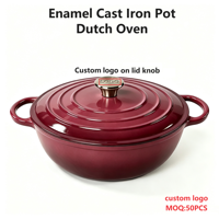 Cocotte en fonte émaillée classique et durable de 4,32 L avec double poignée, antiadhésive, profonde, avec couvercle, compatible four, ustensile de cuisson en fonte émaillée