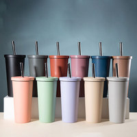 Usine 710ml 24oz En Acier Inoxydable Double Paroi Réutilisable En Acier Inoxydable Gobelet À Café Bulle Thé Tasse Réutilisable avec Paille