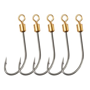 고탄소강 5개입 낚시 바늘 세트 단일 원형 미늘 지그 롤링 스위벨 잉어 지렁이 미끼 피쉬훅 - Product Image 1