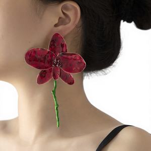 Cross-Border Spanish <strong>Babe</strong> Style Exaggerated Dripping <strong>Oil</strong> Enamel Light-Luxury Natural Stone Large Flower Women's Earrings Fashion - Product Image 1
