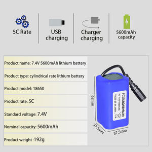 高容量 7.4V 5600mAh 18650 锂离子充电电池组，安全保护，适用于遥控飞机、船模型、玩具 - OEM 定制 - Product Image 3