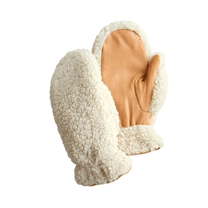 Manoplas de invierno de piel de oveja para mujer, forro de piel sintética, térmicas, cálidas para exteriores, estilo liso, longitud hasta la muñeca - Product Image 1