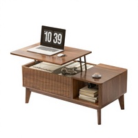 Table basse relevable de style américain moderne avec compartiments de rangement, en bois, pour salon