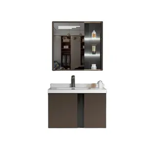 Factory outlet 2022 new design bathroom cabinet rock slate with seamless basin wall mounted hotel bathroom cabinet