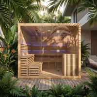 Cápsula de Sauna de Vapor Seco por Infrarrojos de Madera de Cedro Rojo Canadiense con Panel de Control Computarizado y Ventanas Transom, Modelo HOT 5