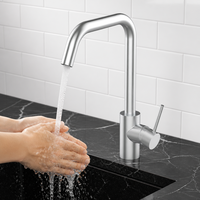 Robinet de cuisine classique moderne à poignée unique, monotrou, à poser sur comptoir, cartouche céramique, nickel brossé, acier inoxydable, rotation à 360 degrés