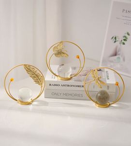 Décoration créative en forme de feuille avec boule de cristal, papillon et libellule en métal, pour bureau/meuble TV, idéale pour le salon - Product Image 2