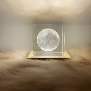 Modern LED 3D <strong>Illuminated</strong> Glass Cube Office Desk Decor 3D <strong>Moon</strong> Globe Earth Globe Bedroom House Decoration Home - Product Image 4