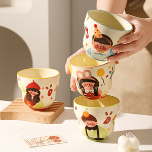 Taza de Desayuno Infantil de Porcelana Blanca Resistente a Altas Temperaturas, Apta para Microondas, con Diseño de Dibujos Animados, para Familias de Cuatro Personas - Product Image 3