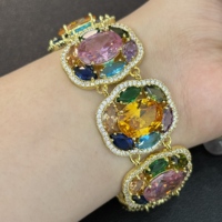 TIANSHE Bijoux de luxe euro-américains, bracelet, boucles d'oreilles et bague colorés exquis, ensemble de 3 pièces pour accessoires de mariage