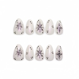 30 Uñas Postizas de Navidad Color Aurora Púrpura Almendradas, Minimalistas con Diseño de Copos de Nieve y Puntos, para Salón, Manualidades y Fiestas - Product Image 4