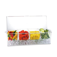 Plateau de service transparent 5 compartiments pour condiments, légumes glacés, garnitures et fruits, avec couvercle, pour bars ou fêtes, avec fourchette et cuillère à clip