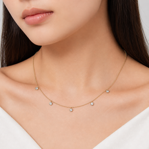 Collar de Cinco Estaciones de Acero Inoxidable con Baño de Oro de 14K y Circonitas, Variantes en Color Oro y Plata - Product Image 5