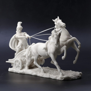 Poliresina Centurión romano de 11 pulgadas en dos caballos Carro Estatua Resina Mármol Acabado blanco Escultura - Product Image 4