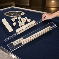 Poussoir de Mahjong Américain Moderne, Lot de 4 Supports Portables pour Tuiles en Verre avec Rail Arrière Ondulé, Accessoires de Mahjong Transparents