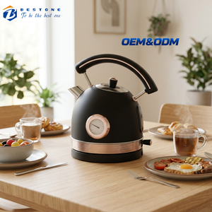 Retro Electric <b>Tea</b> Kettle 1.8L Black and Rose Gold Design with <b>LED</b> Indicator and Removable Water Filter - Product Image 1