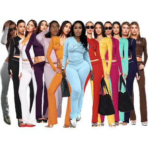 Gia Women's Two-Piece Set <b>Red</b> Hooded Long Sleeve Flare Pants Casual <b>Suit</b> Smlxl2xl Europe America Cross Border Fashion - Product Image 3