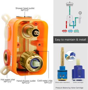 Ensemble de <span class=keywords><strong>robinetterie</strong></span> de <span class=keywords><strong>douche</strong></span> murale vintage poli avec pommeau de pluie de 9 pouces, douchette à main et inverseur 2 voies, en laiton et acier inoxydable, kit de finition de valve - Product Image 6