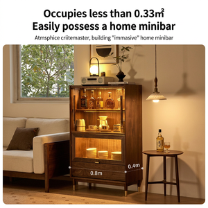 Armoire haute de luxe moderne en bois massif avec éclairage LED et portes vitrées pour salon, appartement, hôtel - Product Image 4