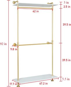 Étagère <span class=keywords><strong>murale</strong></span> de rangement pour vêtements, <span class=keywords><strong>tringle</strong></span> à vêtements industrielle en tuyau, présentoir de vente au détail - Product Image 2
