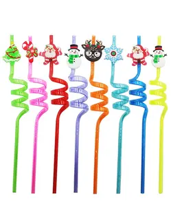 Newell Reusable Hat Plastic Drinking Reusable Decorated Plastic Toppers Decorative Owl Christmas Plastic Straws For Sale