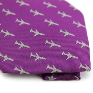 Corbata de Moda para Hombre, Diseño de Avión, 100% Poliéster, Tejido Personalizado, Color Morado, Corbata de Aviador al por Mayor - Product Image 4