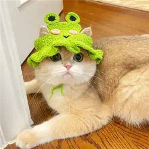고양이 양모 니트 모자 개 작은 개 수제 후크 장식 액세서리 모자 교차 모자 짜기 재미있는 귀여운 패션