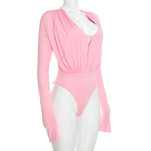 Viviblook Q26BS181 Combinaison décontractée plissée à manches longues de couleur unie pour femme, nouvelle collection automne - Product Image 3